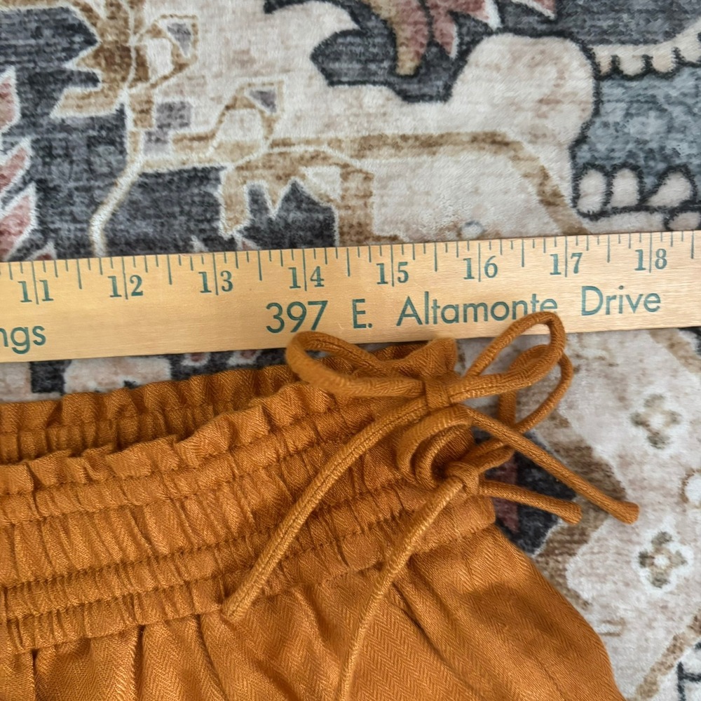 J.Crew Burnt Orange Linen Herringbone Smocked Waist Bow Shorts Resort Sz Medium - Picture 8 of 12